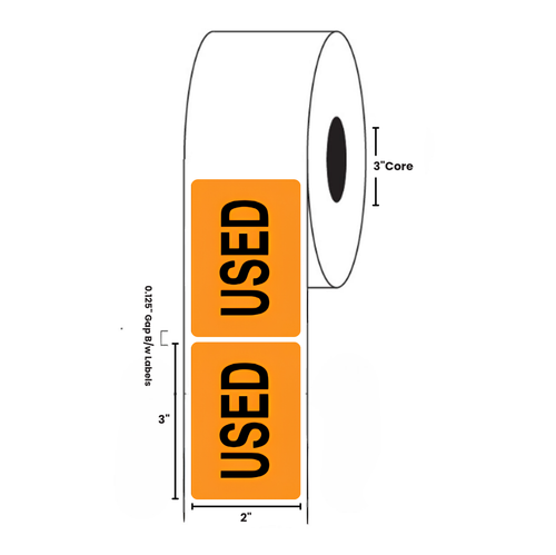 2" x 3" "Used" Label, Paper, 500 Labels Per Roll