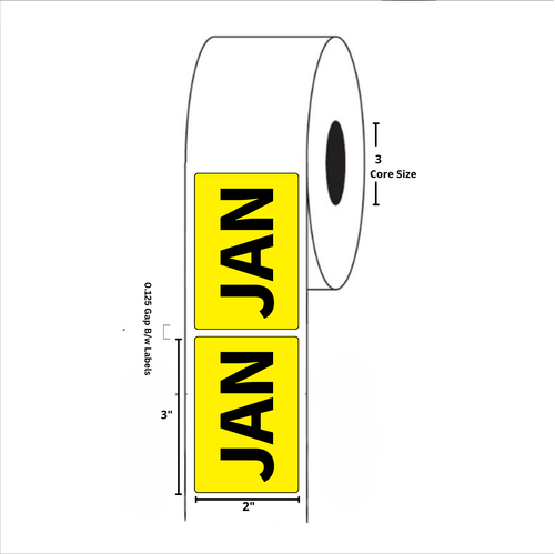 2" x 3" "January" Label, Paper, 500 Labels Per Roll