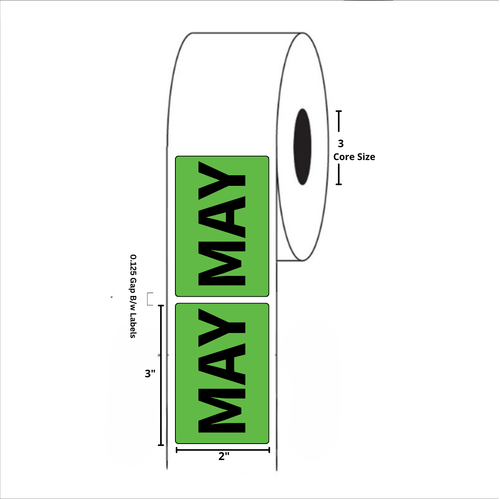 2" x 3" "May" Label, Paper, 500 Labels Per Roll