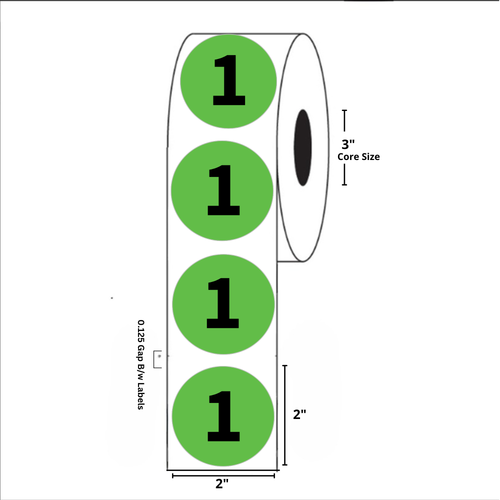 2" Diameter, "One" Circle Label, Paper, 500 Labels Per Roll