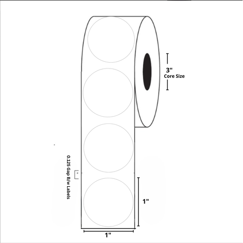 1” Diameter, Clear Polypropylene Circle Label, 1000 Labels Per Roll