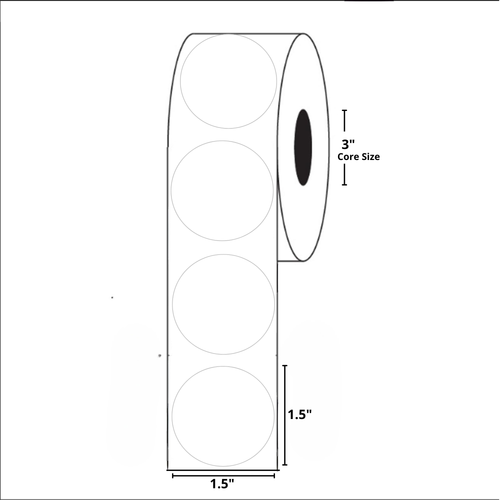 1 1/2" Diameter, Clear Polypropylene Circle Label, 1000 Labels Per Roll