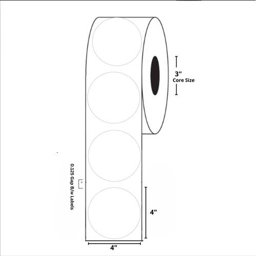 4" Diameter, Clear Polypropylene Circle Label, 1000 Labels Per Roll