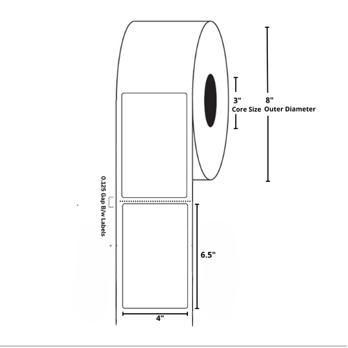 4"x6.5" Inch, Polypropylene Thermal Transfer, 3 Inch Core