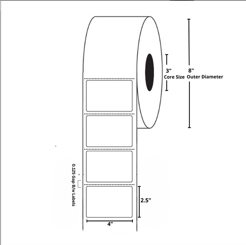 4"x2.5" Inch, Direct Thermal, 3 Inch Core