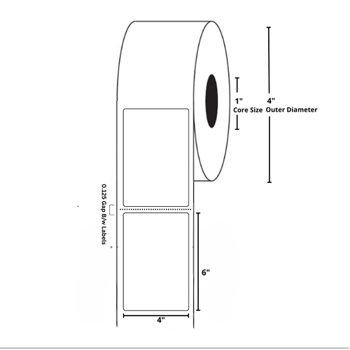 4"x6" Inch, Direct Thermal, 1 Inch Core