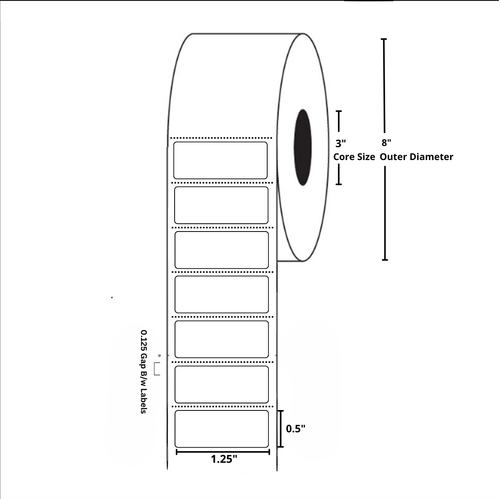 1.25x0.5 Inch, Thermal Transfer, 3 Inch Core, 8 Inch Outer Diameter