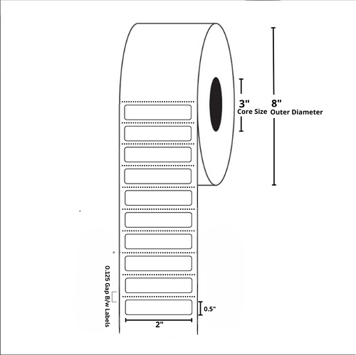 2x0.5 Inch, Thermal Transfer, 3 Inch Core, 8 Inch Outer Diameter