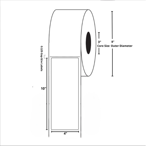 4x10 Inch, Thermal Transfer, 3 Inch Core, 8 Inch Outer Diameter