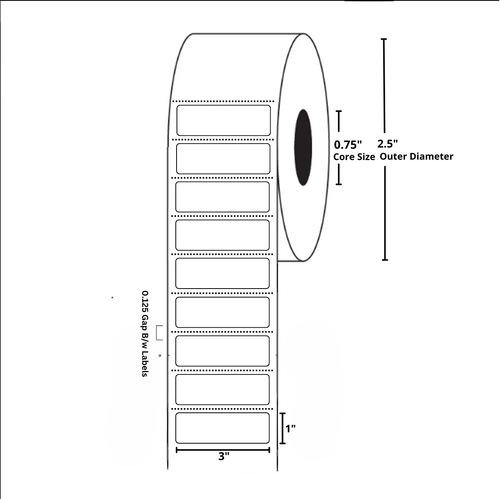 3x1 Inch, Direct Thermal, 0.75 Inch Core, 2.5 Inch Outer Diameter