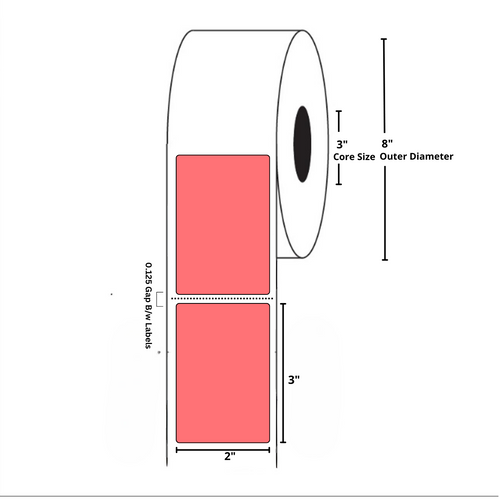 2x3 Inch, Fluorescent Thermal Transfer, 3 Inch Core, 8 Inch Outer Diameter