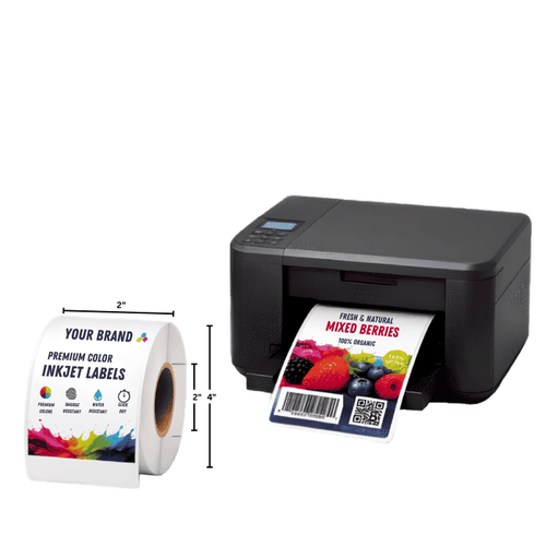2x1 Inch, InkJet Labels, 4 Inch Outer Diameter