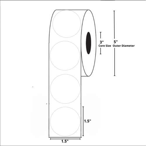 1.5 inch Diam. Circle Floodcoated White Thermal Transfer Label Rolls 3" Core