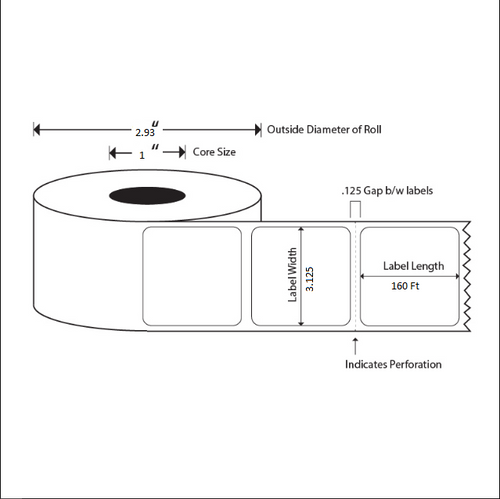 3.125x160 Green Side Edge Adhesive Liner-free Repositionable Direct Thermal Roll 1" Core