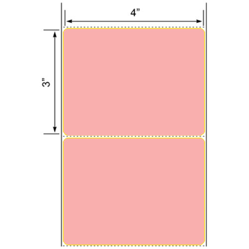 4x3 Floodcoated Pink Thermal Transfer Label Rolls 3" Core 8 inch O.D.