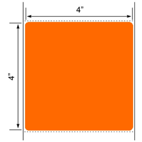 4x4 Floodcoated Orange Thermal Transfer Label Rolls 3" Core 8 inch O.D.