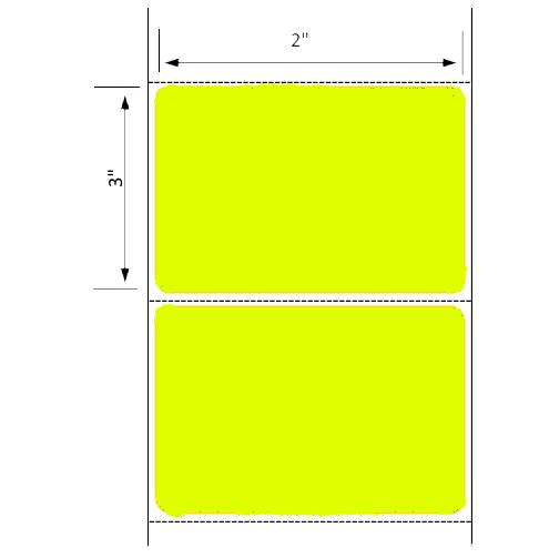 2x3 Fluorescent Chartreuse Thermal Transfer Label Rolls 3" Core 8 inch O.D.