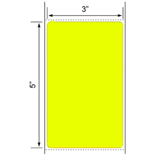 3x5 Fluorescent Chartreuse Thermal Transfer Label Rolls 3" Core 8 inch O.D.