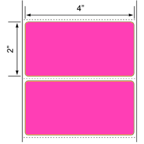 4x2 Fluorescent Pink Thermal Transfer Label Rolls 3" Core 8 inch O.D.