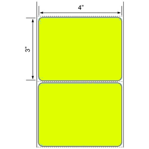 4x3 Fluorescent Chartreuse Thermal Transfer Label Rolls 3" Core 8 inch O.D.