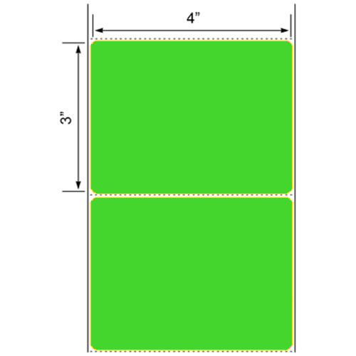 4x3 Fluorescent Green Thermal Transfer Label Rolls 3" Core 8 inch O.D.