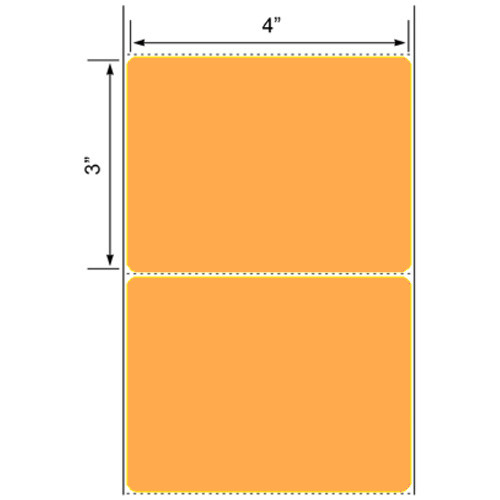 4x3 Fluorescent Orange Thermal Transfer Label Rolls 3" Core 8 inch O.D.