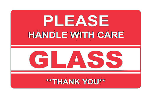 3x5 Permanent Adhesive Thermal Transfer Preprinted 'Glass' Handling Label Rolls 3" Core