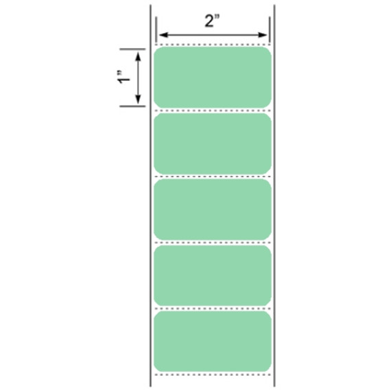 2x1 Green Floodcoated Direct Thermal Labels 1" Core