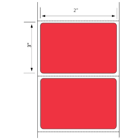 2x3 Red Floodcoated Direct Thermal Labels 1" Core