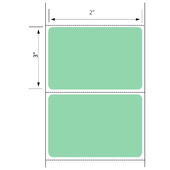 2x3 Green Floodcoated Direct Thermal Labels 1" Core