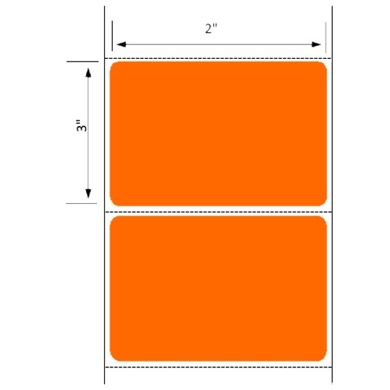 2x3 Orange Floodcoated Direct Thermal Labels 1" Core