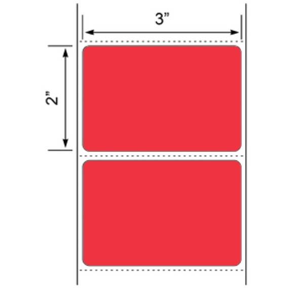 3x2 Red Floodcoated Direct Thermal Labels 1" Core