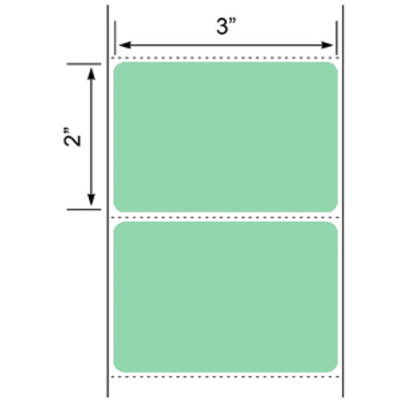 3x2 Green Floodcoated Direct Thermal Labels 1" Core