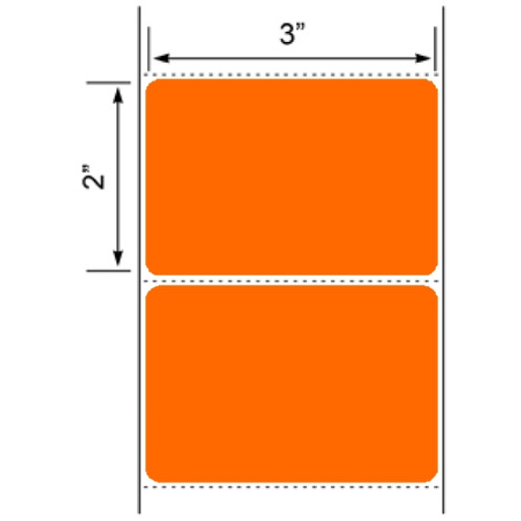3x2 Orange Floodcoated Direct Thermal Labels 1" Core