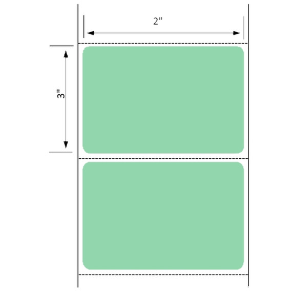 2x3 4 inch O.D. Floodcoated Green Thermal Transfer Label Rolls 1" Core
