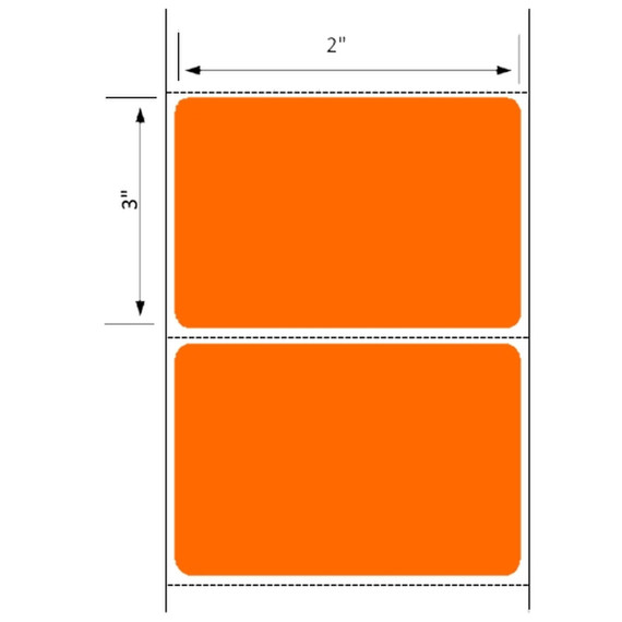 2x3 4 inch O.D. Floodcoated Orange Thermal Transfer Label Rolls 1" Core