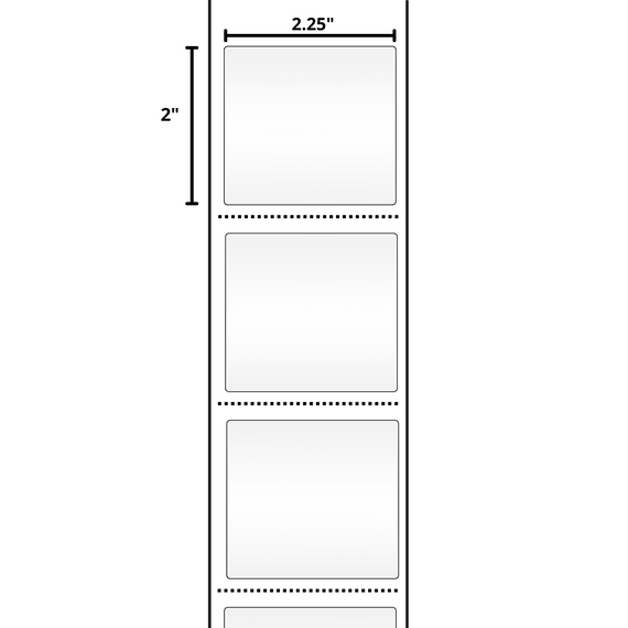 2.25x2 White Permanent Adhesive Direct Thermal Label Rolls 1" Core