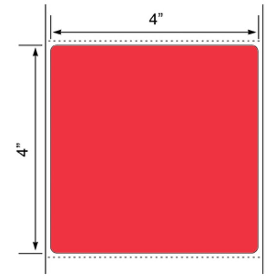 4x4 Floodcoated Red Thermal Transfer Label Rolls 3" Core 8 inch O.D.