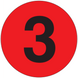 2" Diameter, "Three" Circle Label, Paper, 500 Labels Per Roll