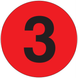 2" Diameter, "Three" Circle Label, Paper, 500 Labels Per Roll