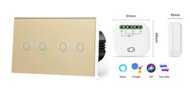 Twin Four Gang Pure Glass Wifi Switch - No Neutral Dimmer Kit - 4 Modules