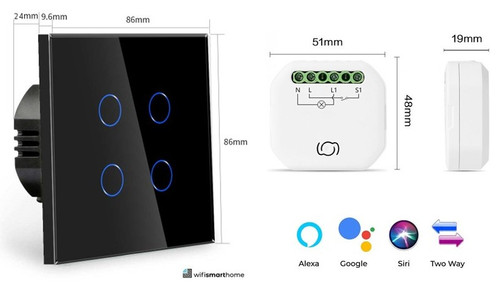 Four Gang No Neutral Smart Switch with Dimmer Kit Four Gang No Neutral Smart Switch with Dimmer Kit