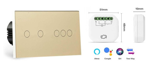 Five Gang Wifi Smart Switch No Neutral with Smart Inline Dimmer Five Gang Wifi Smart Switch No Neutral with Smart Inline Dimmer