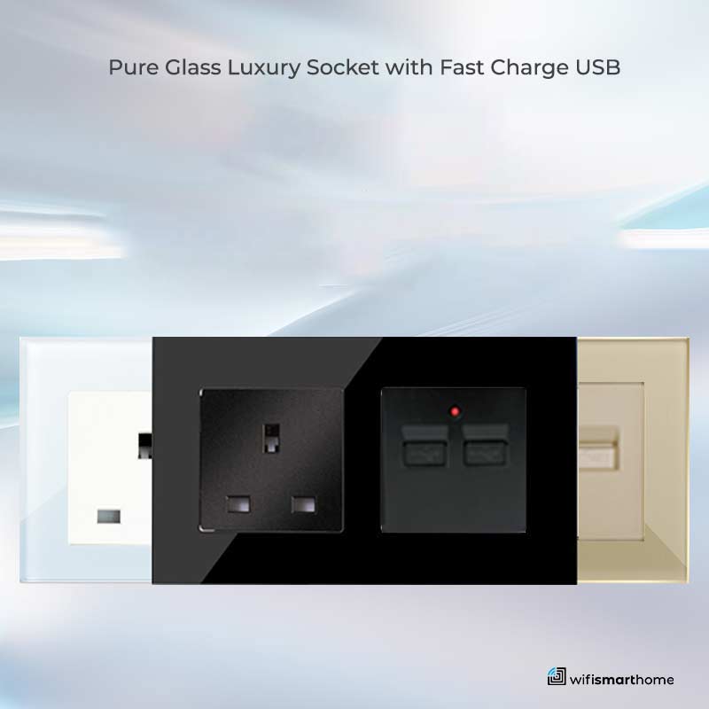 double wifi smart socket UK luxury polished glass