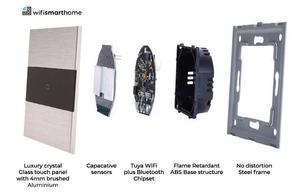 Smart home touch switch brushed steel