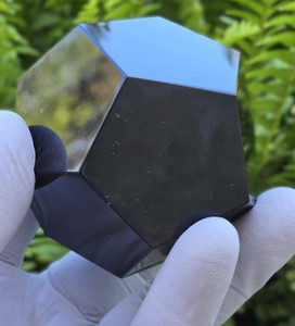 Black Obsidian Carved Geometric Dodecahedron (164+ gm, 55+ mm), 12 Faces, Large Decorative Collectible