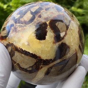 SEPTARIAN UV Reactive Polished Round Natural Crystal Sphere Ball, Septarian Yellow Dragon Stone Specimen