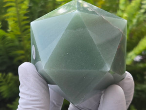 Green Aventurine Carved Geometric Icosahedron, Large (60 to 70 mm) "stone of opportunity" Decorative