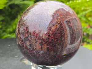 Garnet Crystal Sphere (65mm 570 gm) Natural Polished Deep Red and Yellow Decorative Collectible Gemstone, Madagascar