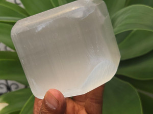 Selenite Polished Crystal Big ( 85mm 975 gm) Cube Stand "Stone of light" Satin Spar With See Through Fiber-Optic Effect Collectable Decorative Healing Crystal